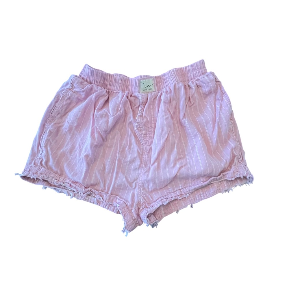 We The Free Free People Pink Pinstripe Boxer Lounge Shorts Small Frayed Hem